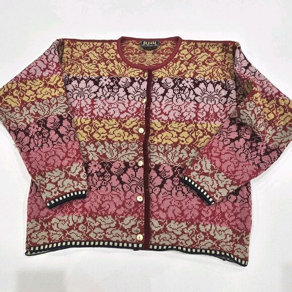 Oleana Sweaters - OLEANA Multicolor Floral 100% Pure New Wool Long Sleeve Cardigan Sweater Size L